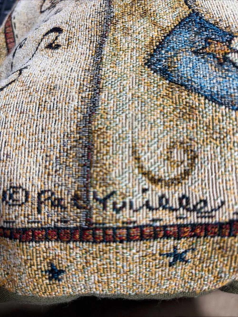 Vintage woven tapestry Christmas throw pillow